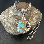Men's Blue Turquoise#8 Pendant Navajo Necklace | Sterling Silver | Authentic Native American Handmade | 18086
