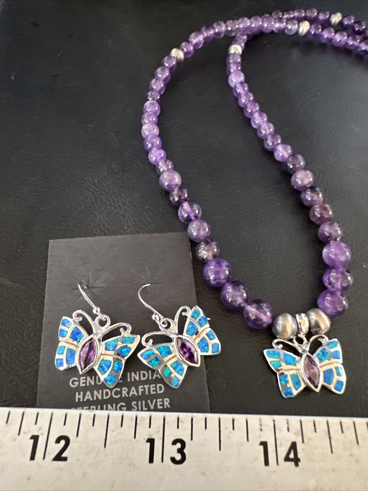 Butterfly Navajo Purple Amethyst Opal Sterling Silver Necklace Earrings 15299