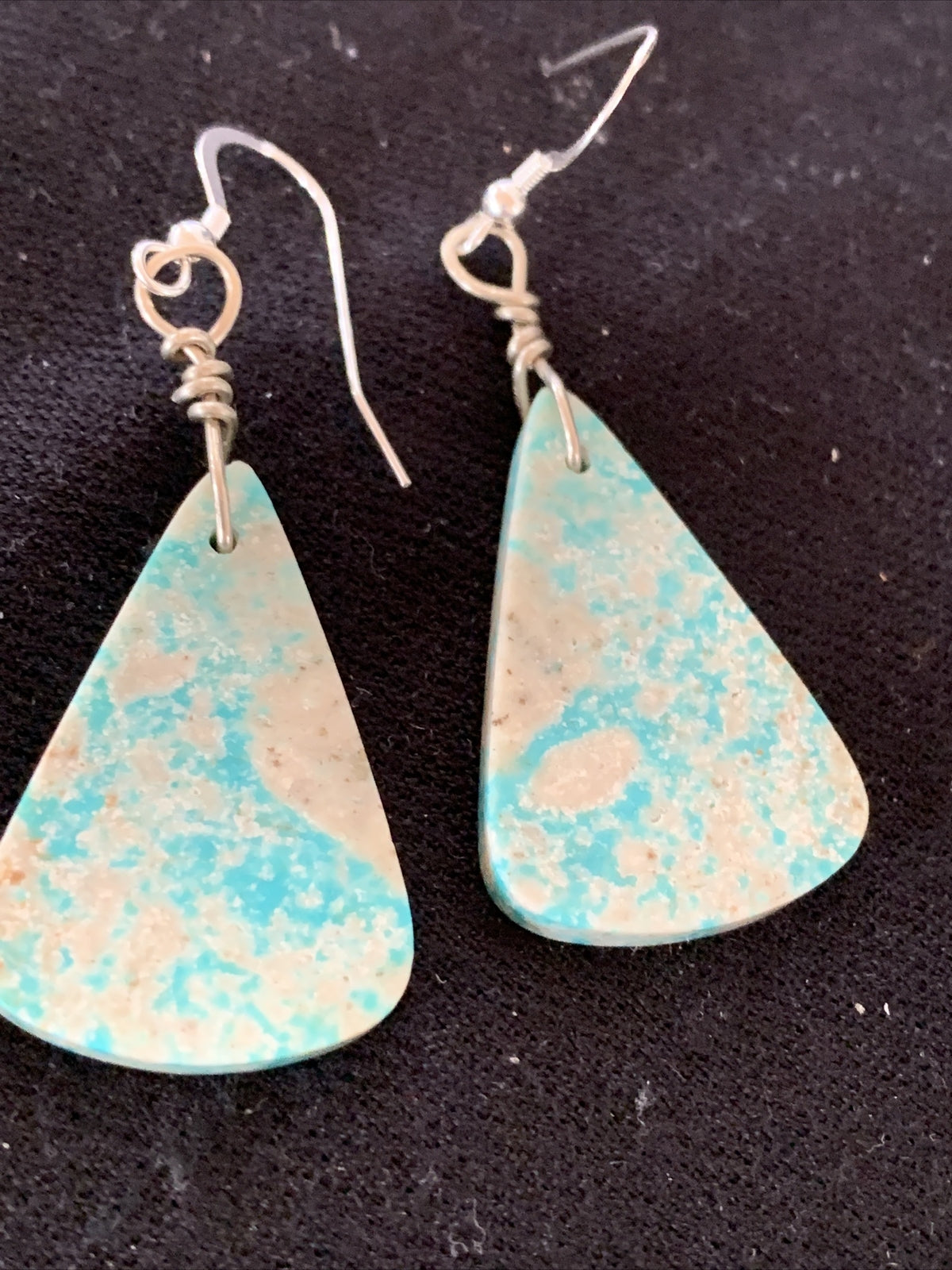 Navajo Slab Turquoise Sterling Silver Dangle Earrings 10125