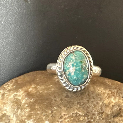 Womens Blue Sonoran Turquoise Navajo Sterling Silver Ring Size 8.5 18002