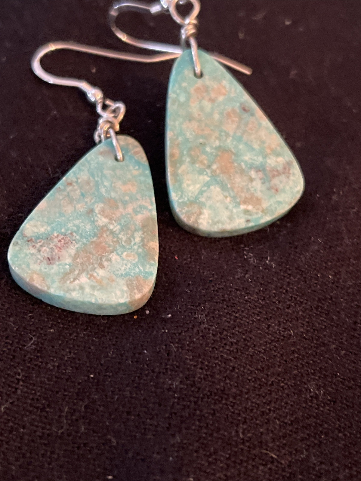 Turquoise Slab Navajo Sterling Silver Dangle Earrings 01350