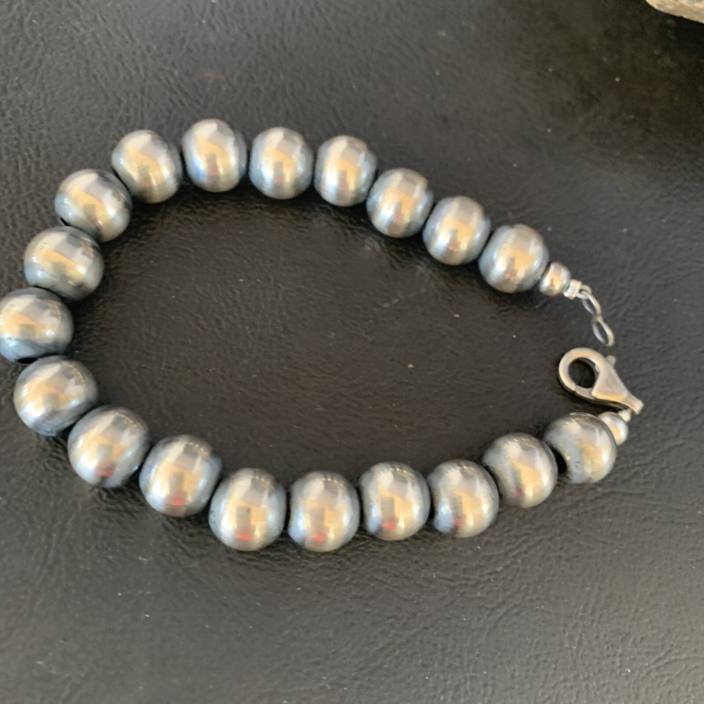 Native American Navajo 10mm Beads 7” Sterling Silver Bracelet 91007