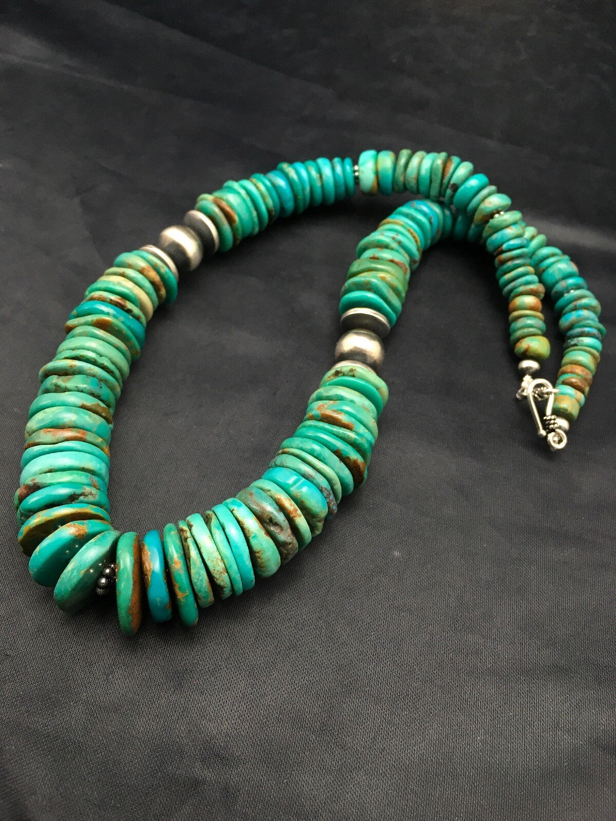 Navajo Graduated Turquoise Sterling Silver Necklace 18" 04045