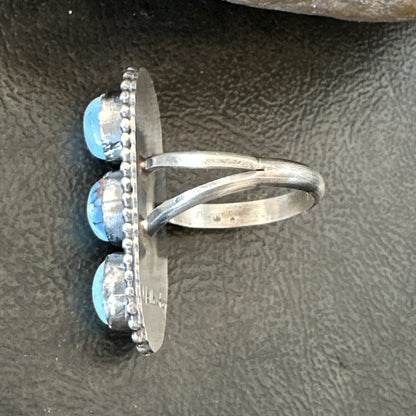 Women Blue Dry Creek Turquoise Navajo Sterling Silver Ring Sz 9 18617