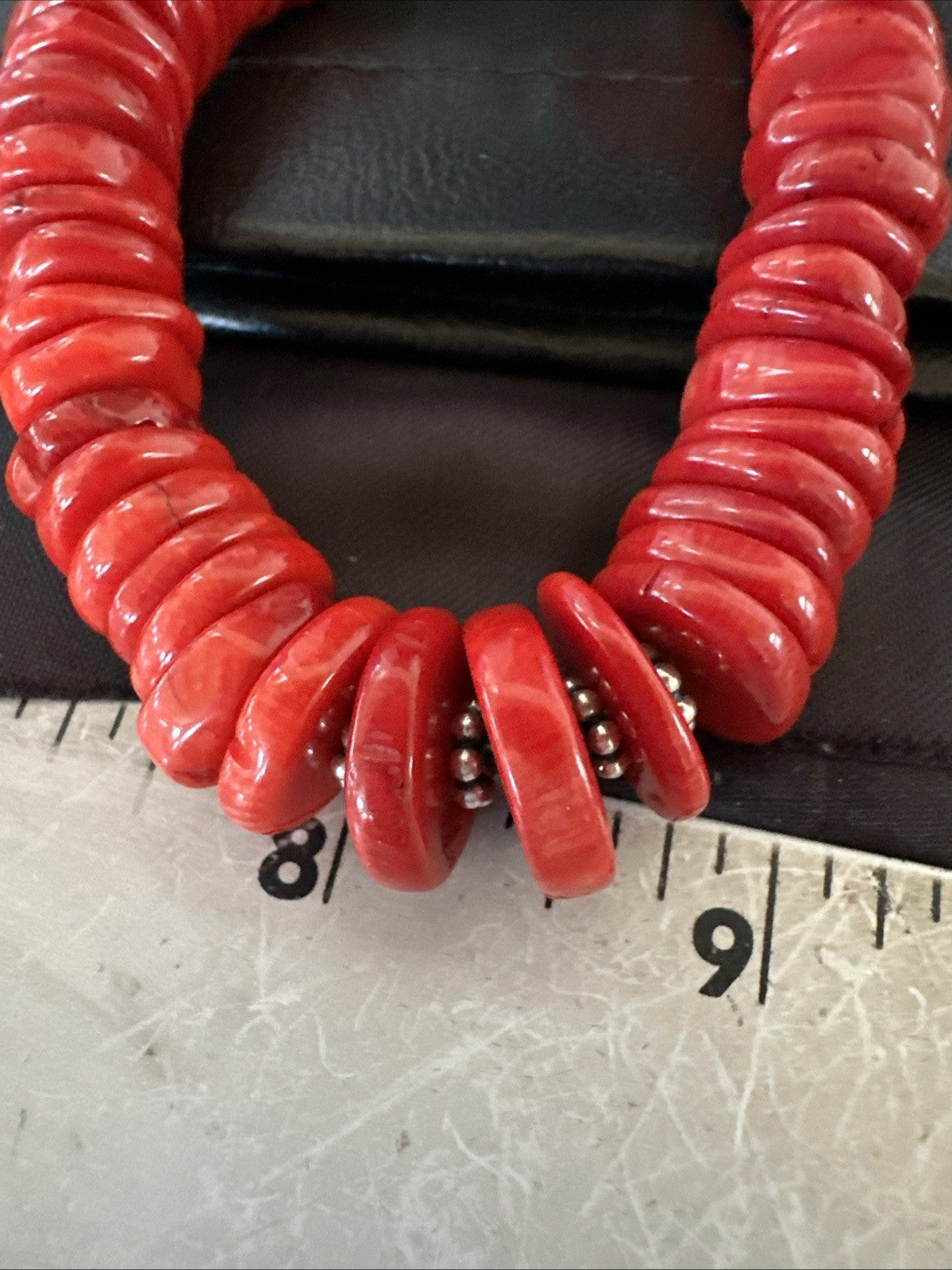 Red Bamboo Coral Navajo Sterling Silver Bead Necklace 19" 19227