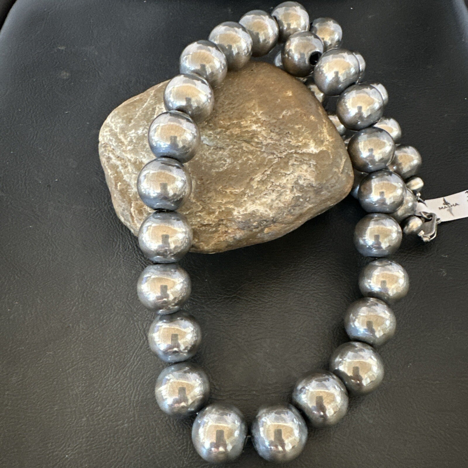 XL Round 18mm Sterling Silver Navajo Pearls 24” Single Strand Necklace 91824