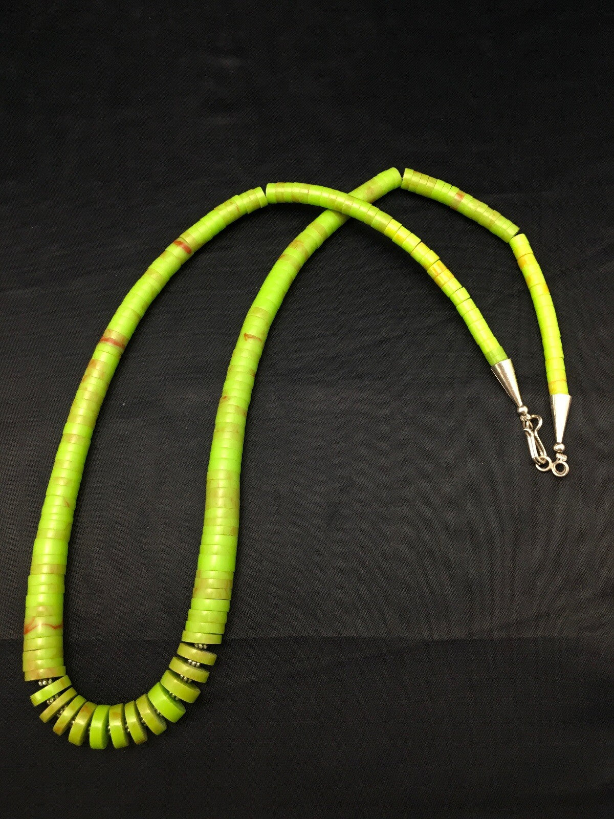 Green Gaspeite Navajo Sterling Silver Beads Necklace 21" 4158