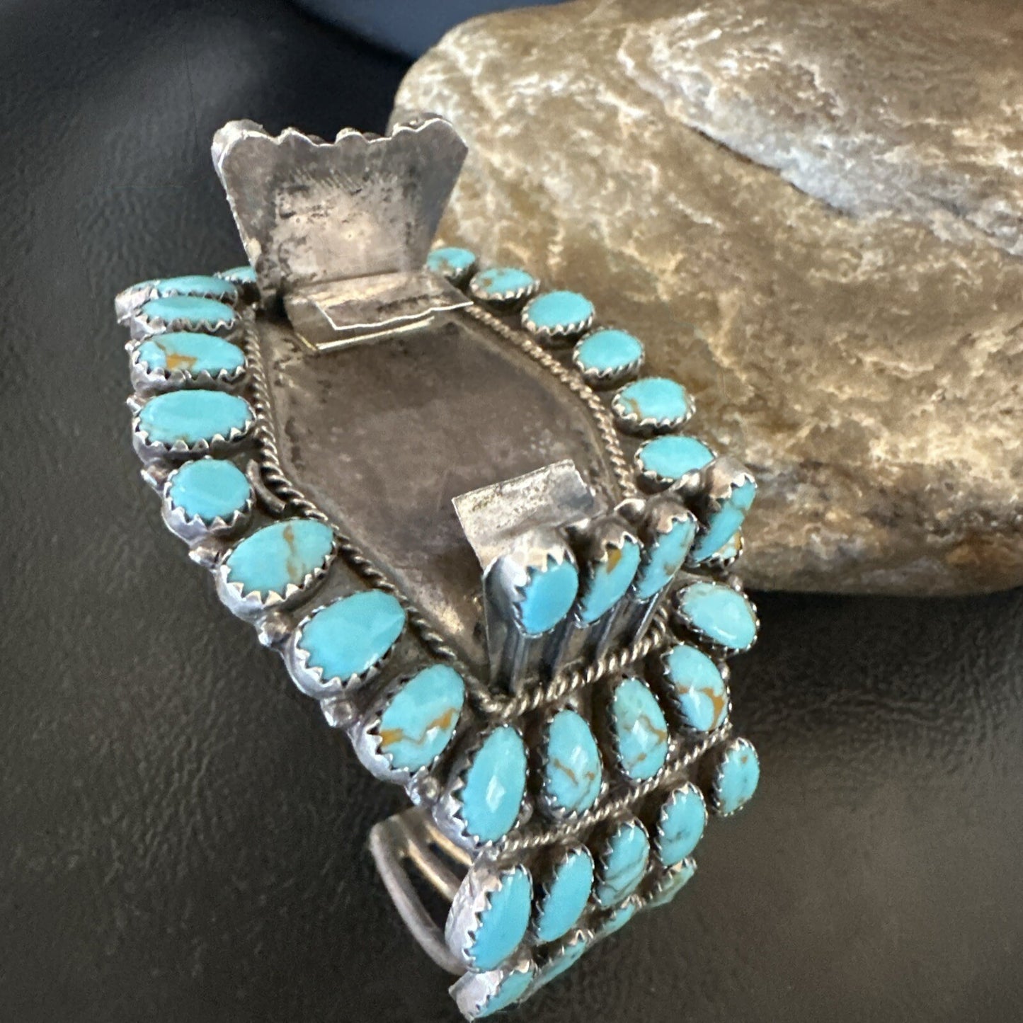 Men Blue Turquoise Navajo Sterling Silver Watch Cuff Bracelet 18160