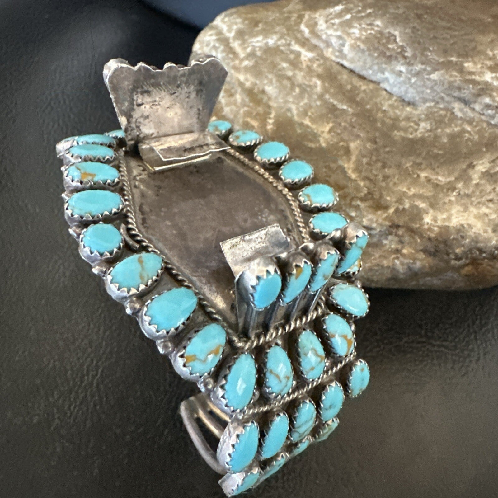 Men Blue Turquoise Navajo Sterling Silver Watch Cuff Bracelet 18160