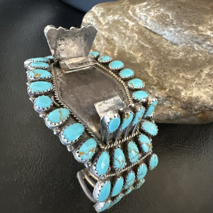 Men Blue Turquoise Navajo Sterling Silver Watch Cuff Bracelet 18160