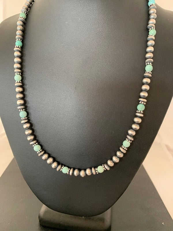 Navajo Pearls DRY CREEK Turquoise Bead Necklace 22" | Sterling Silver | Authentic Native American Handmade | 13310