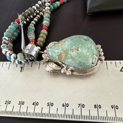 Womens Green Royston Turquoise Pendant Navajo Sterling Silver Necklace 12290