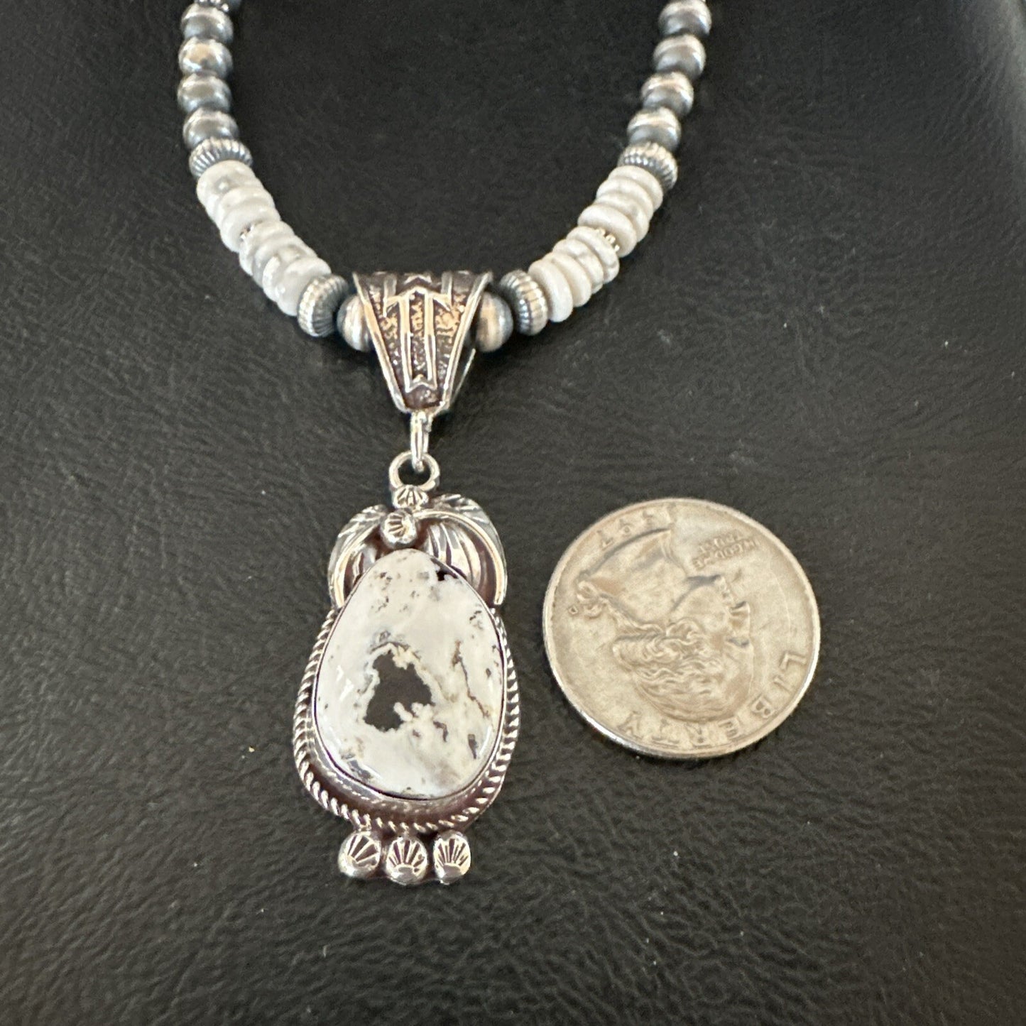 Men Women White Buffalo Turquoise Pendant Navajo Sterling Silver Necklace 17718