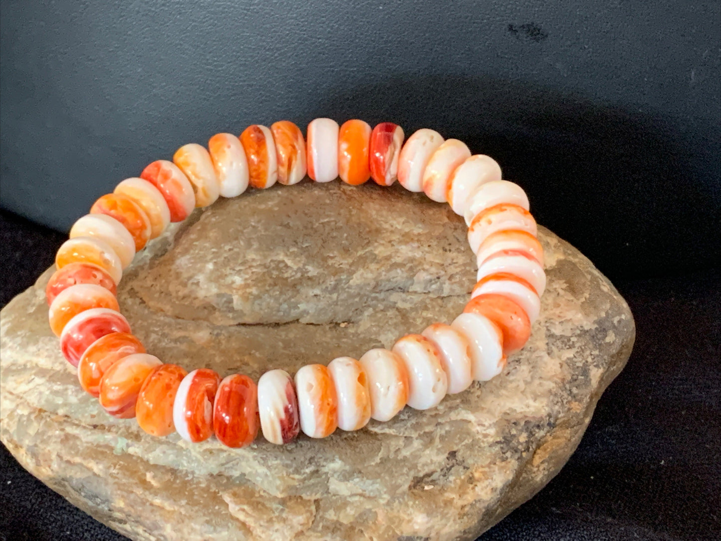 Orange Spiny Oyster 10mm Bead Navajo Stretch Bracelet 11414