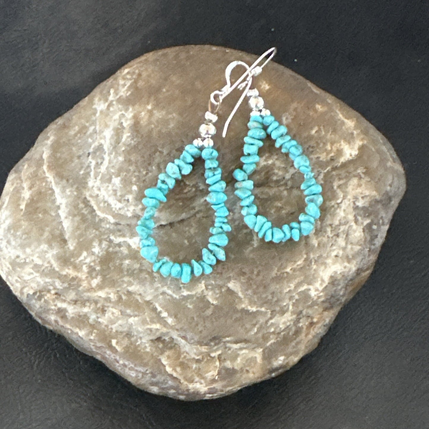 Blue Turquoise Nugget Sterling Silver Beads Navajo Earrings 1" 17900