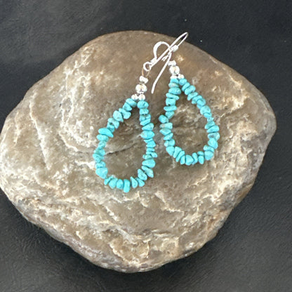 Blue Turquoise Nugget Sterling Silver Beads Navajo Earrings 1" 17900