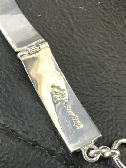 Womens Green Gaspeite Inlay Link Bracelet 7.5” Sterling Silver 19152