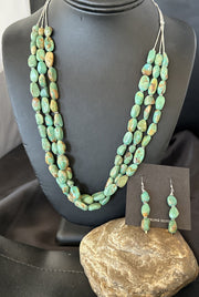 Green Turquoise Heishi 3S Navajo 22"Necklace Earrings | Sterling Silver | Authentic Native American Handmade | 18569