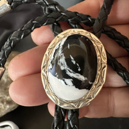 Mens BOLO TIE WHITE BUFFALO TURQUOISE Sterling Silver Navajo 1" 19123