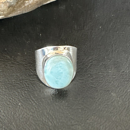 Womens Blue Larimar Navajo Sterling Silver Ring Size 8 17669