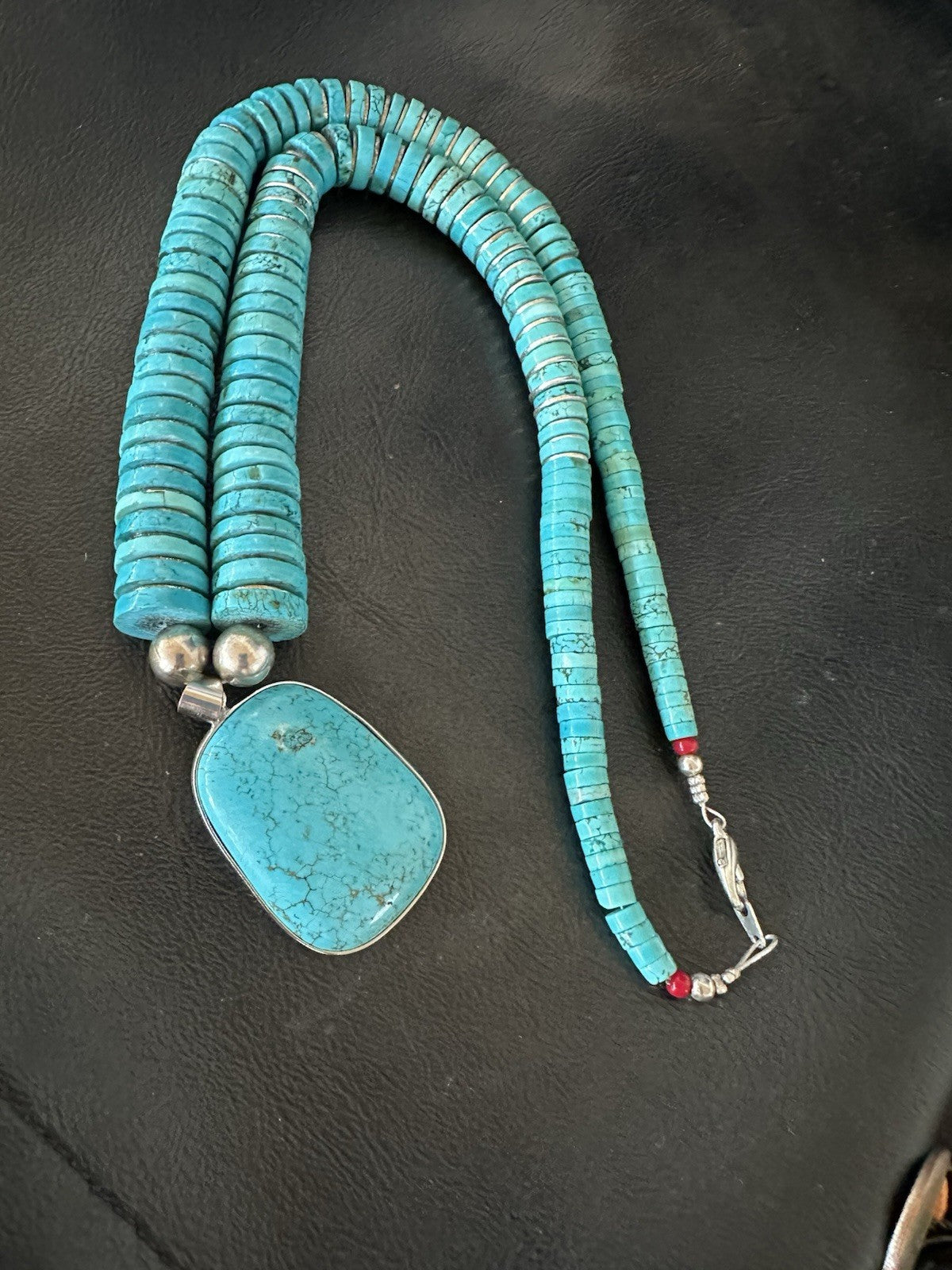 Old Pawn Turquoise Necklace Heavy Blue Old Pawn Santo Domingo Southwest 19442