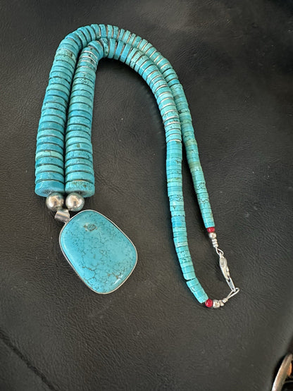 Old Pawn Turquoise Necklace Heavy Blue Old Pawn Santo Domingo Southwest 19442