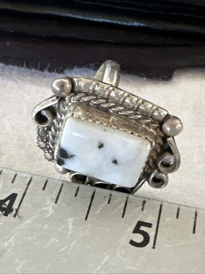 Black White Buffalo Turquoise Navajo Sterling Silver Ring Size 7 19807