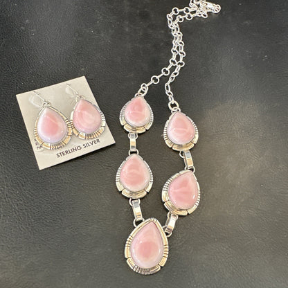 Navajo Pink Conch Choker Lariat Necklace Pendant Earrings 19” 18637