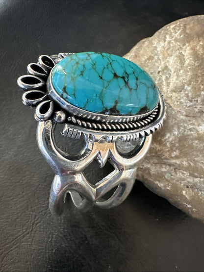 Yazzie Kingman Turquoise Navajo Sterling Silver Tufa Cast Cuff Bracelet 19692