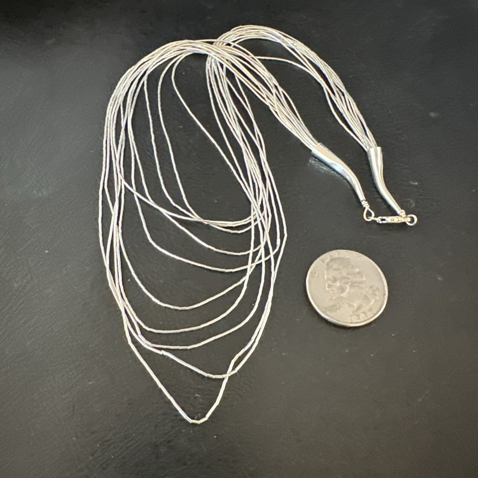 Graduated Bib Heishi Liquid All Sterling Silver 10S Necklace 20" 17244