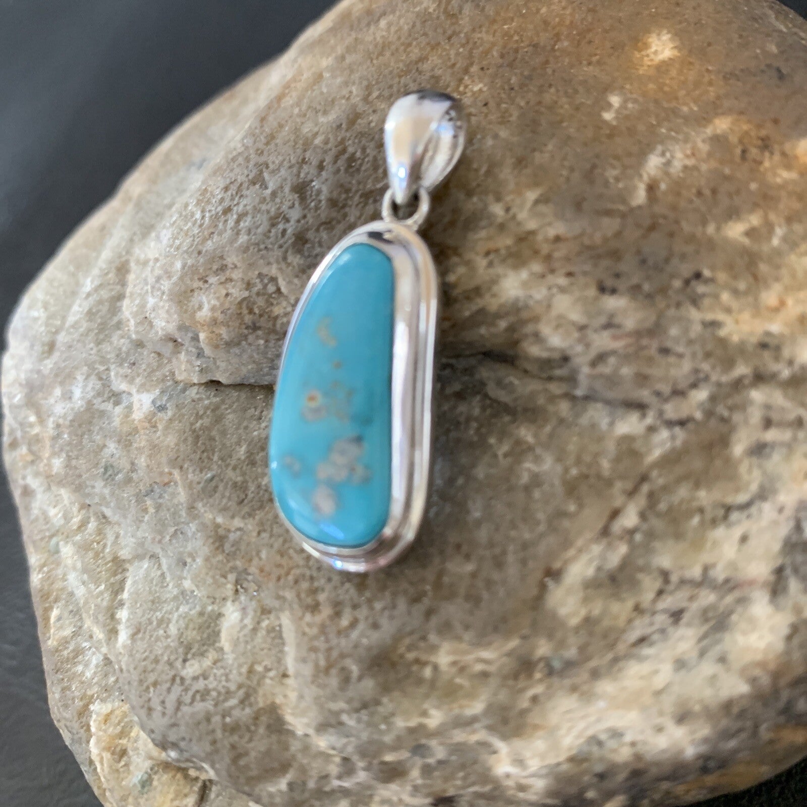 Blue Bisbee Turquoise Navajo Sterling Silver Pendant 1" 1627N