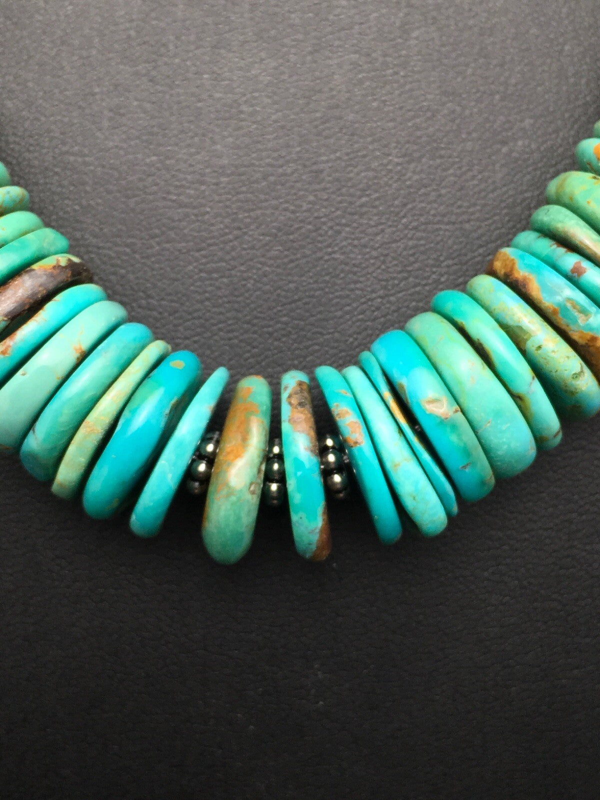 Turquoise Graduated Navajo Sterling Silver Necklace 18" 4047