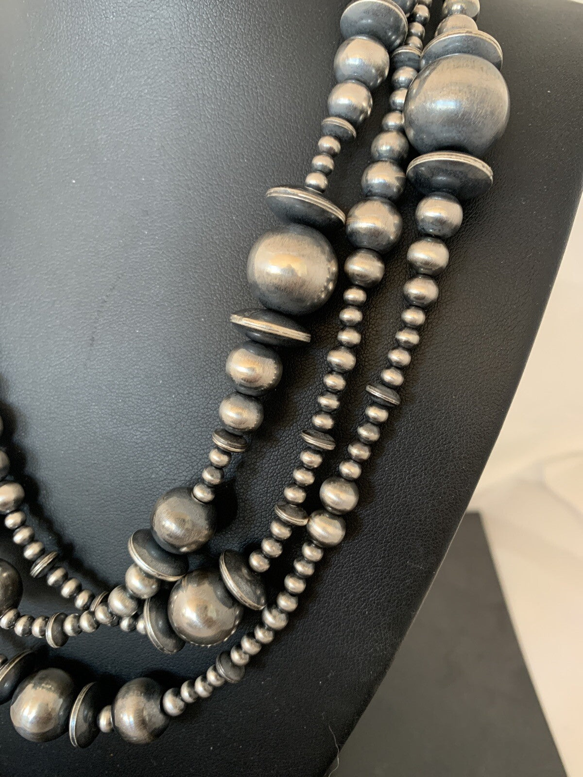 Southwestern 60” Long Navajo Pearls Sterling Silver Necklace Mixed Beads