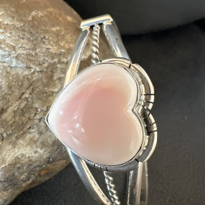 Heart Pink Conch Navajo American Sterling Silver Cuff Bracelet 7.25” 19282