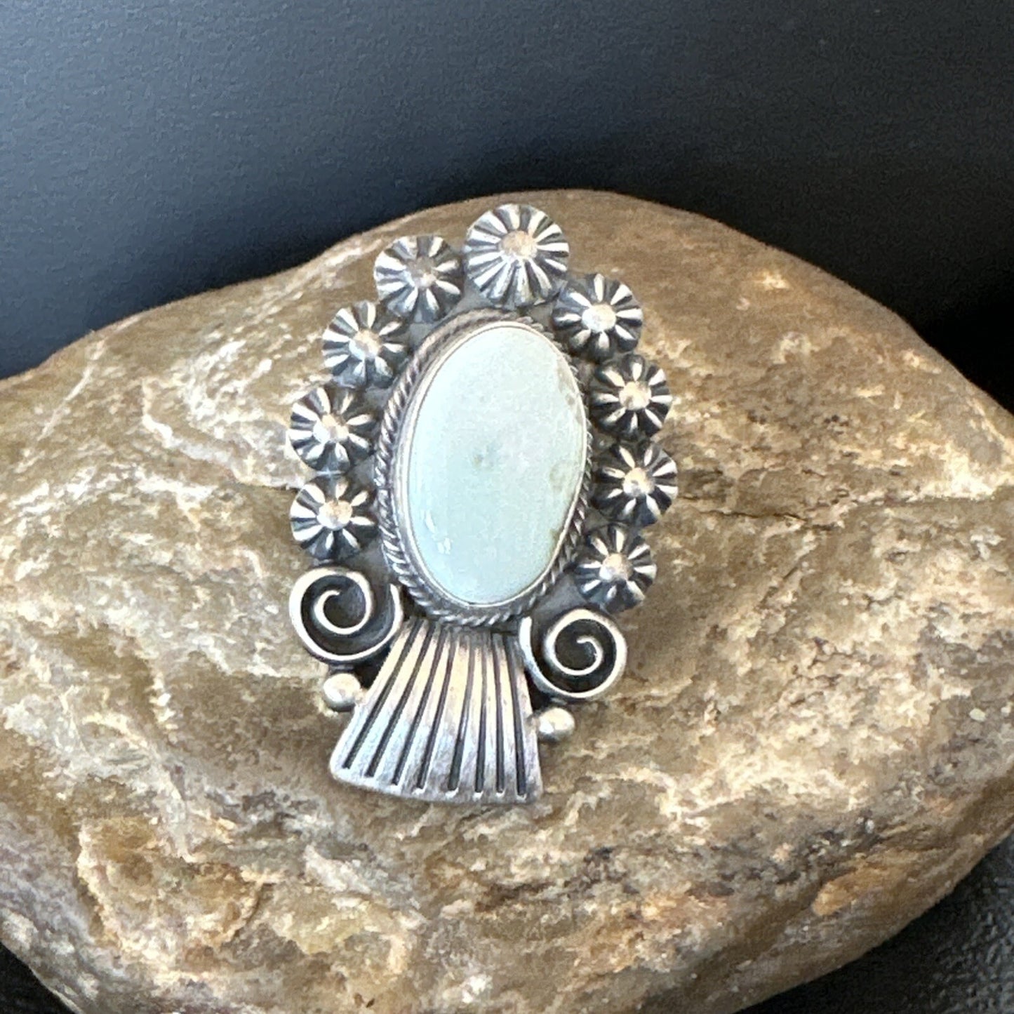 Women Blue Dry Creek Turquoise Navajo Sterling Silver Ring Sz 8.5 18615