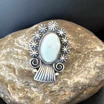 Women Blue Dry Creek Turquoise Navajo Sterling Silver Ring Sz 8.5 18615