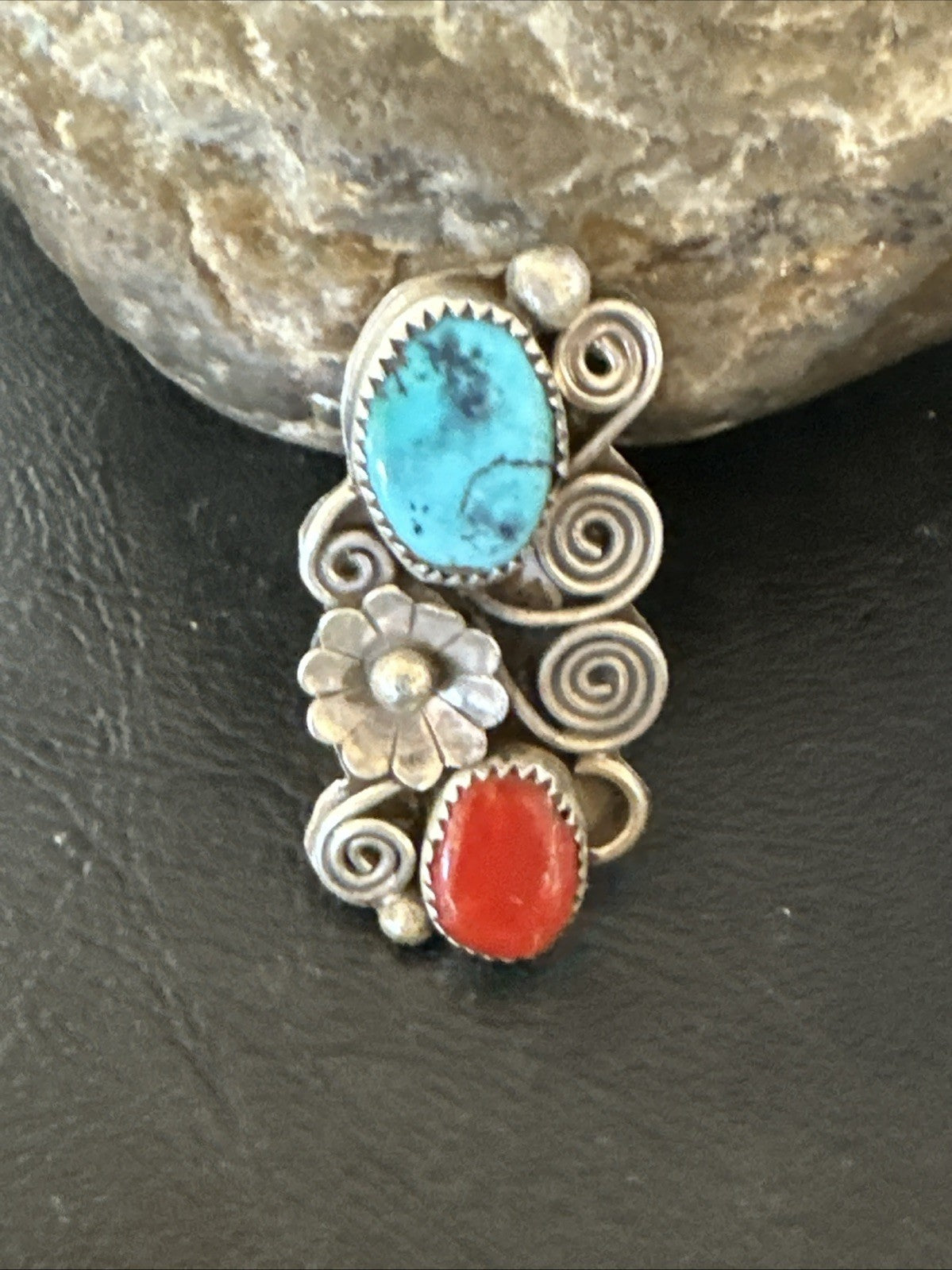Cluster Kingman Turquoise Purple Spiny Navajo Sterling Silver Ring Sz 6.5 19765