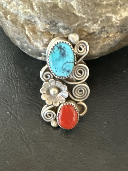 Cluster Kingman Turquoise Purple Spiny Navajo Sterling Silver Ring Sz 6.5 19765