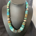 Blue Green Turquoise Navajo Necklace 20" | Sterling Silver | Authentic Native American Handmade | 11962