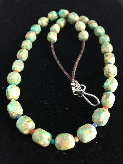 Native American Exquisite Sterling Silver Green Turquoise 24" Necklace 10070