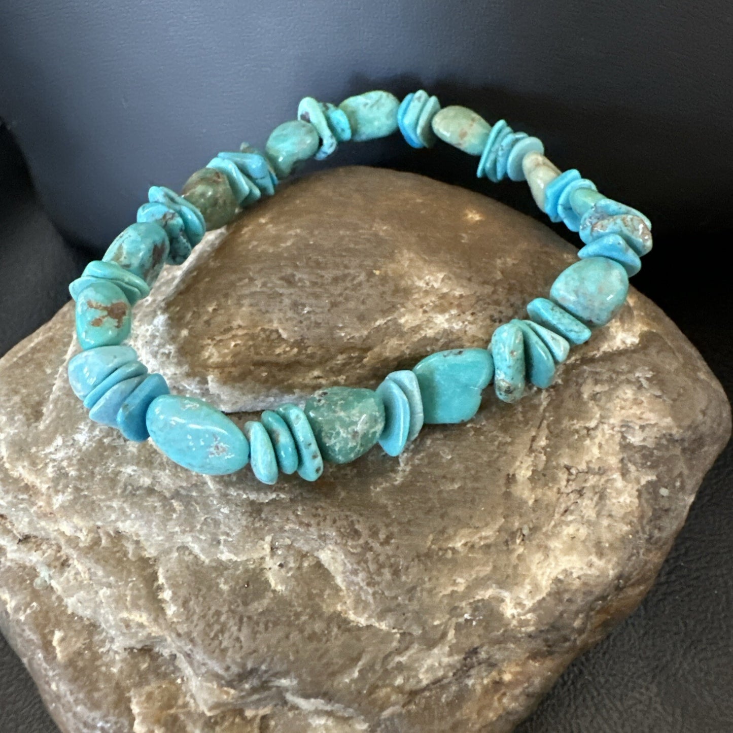 Mens Womens Blue Green Turquoise Stretch Stone Friendship Bracelet 7" 18858