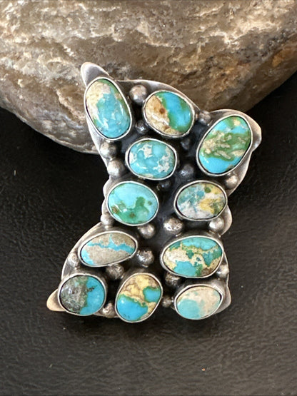 Butterfly Navajo Sterling Silver Cluster Sonoran Blue Turquoise Ring Sz 11 18604