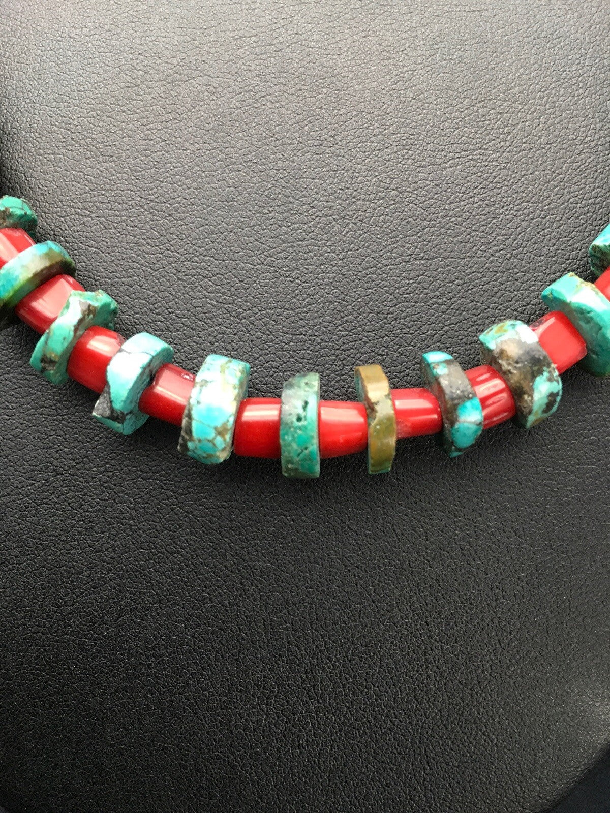 Turquoise Heishi 10 mm Bamboo Coral Sterling Silver Necklace