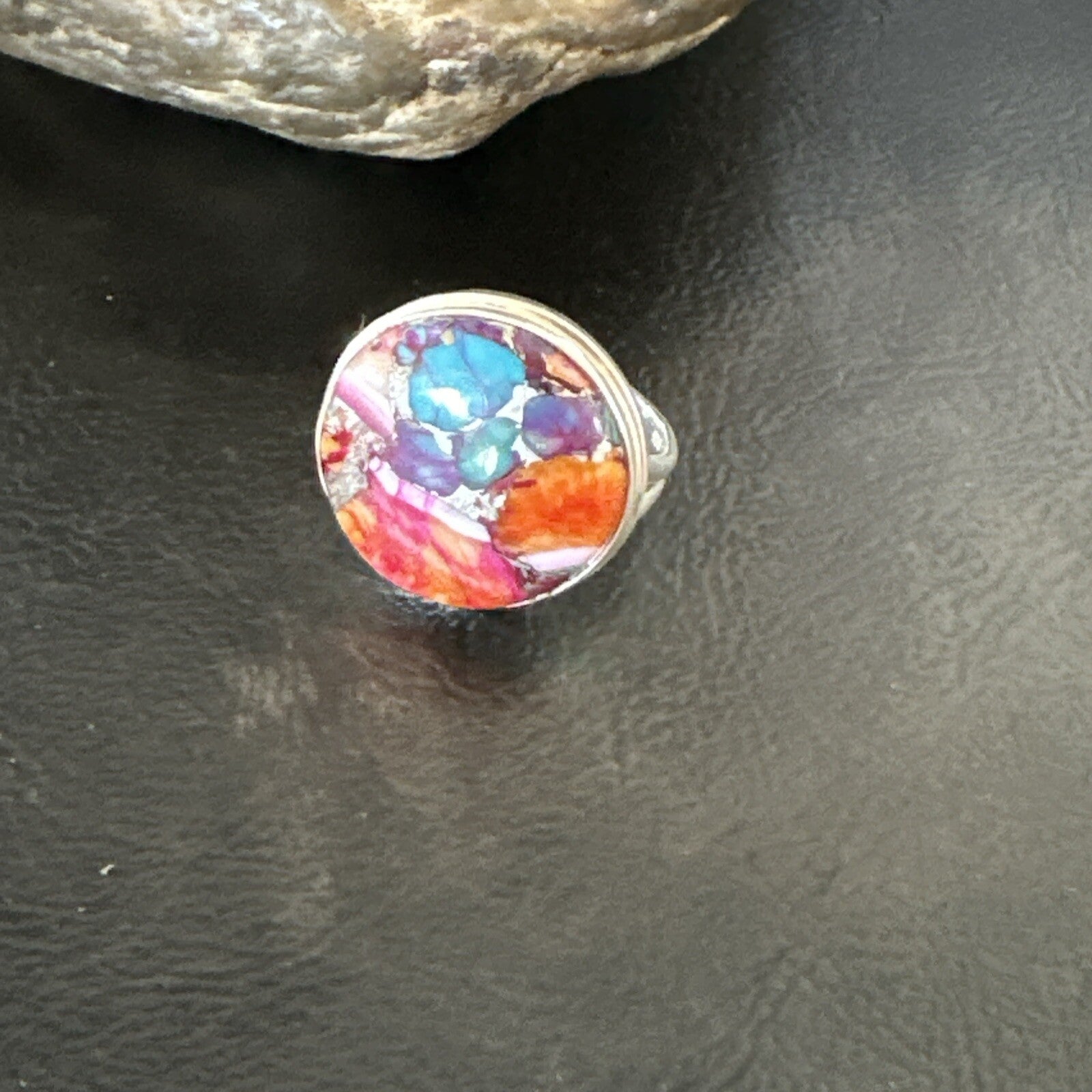 Blue Turquoise Spiny Oyster Navajo Sterling Silver Ring Size 8 18248