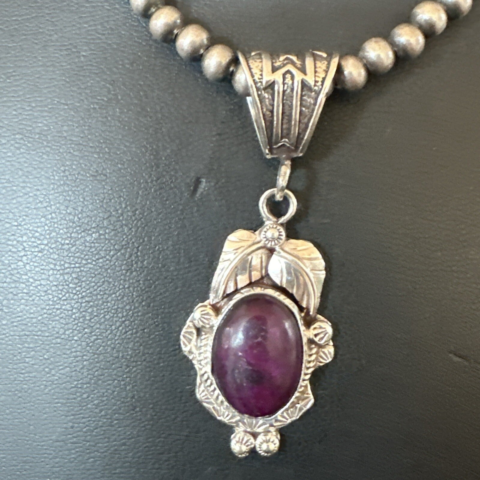 Purple Stone Pendant Navajo Pearls Sterling Silver Necklace 20” 18047