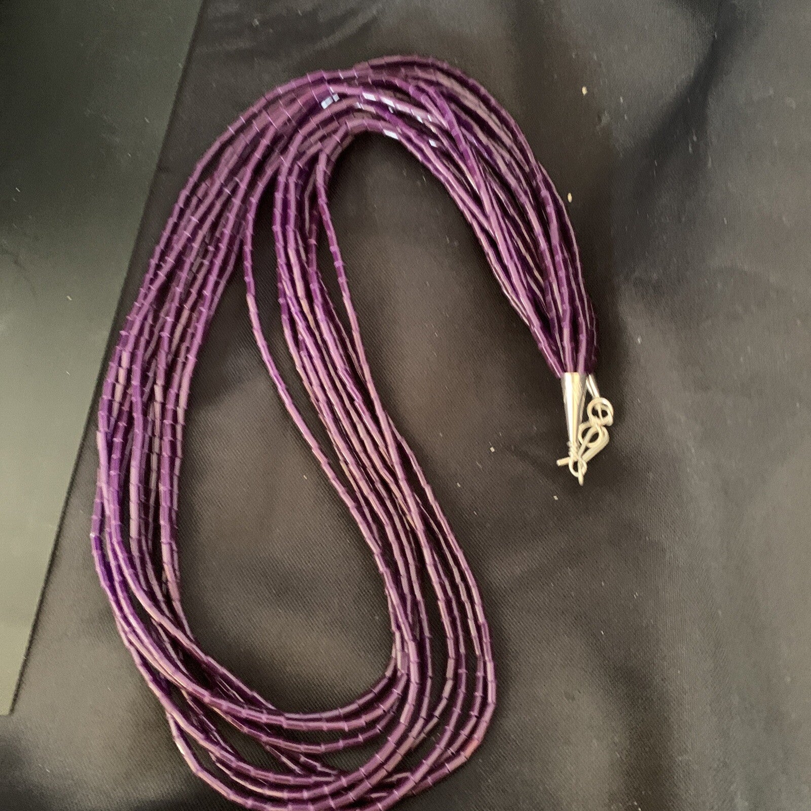 Purple Stone Sterling 10 Strand Stabilized Tube Heishi Necklace 24" 13420