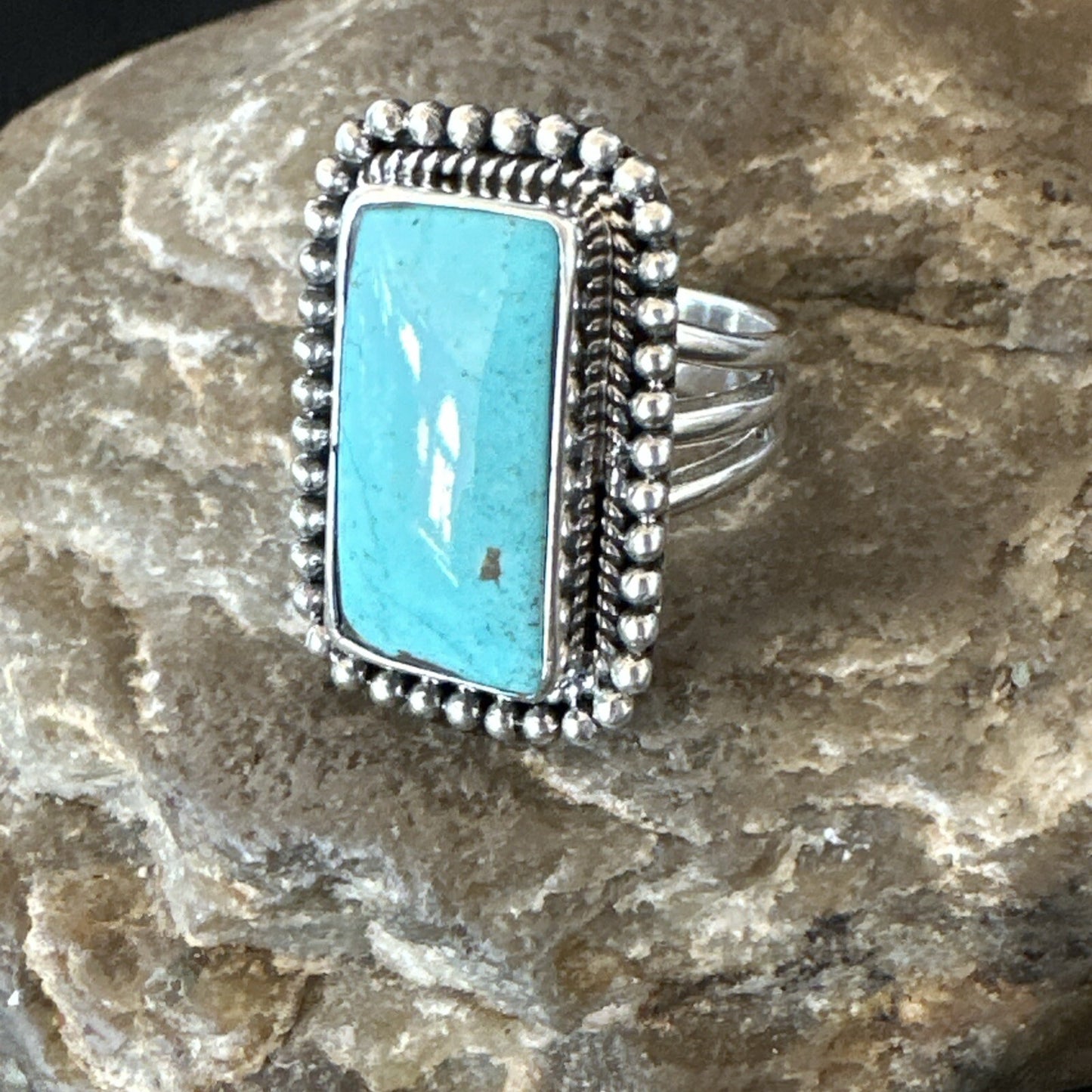 Blue Turquoise #8 Navajo Sterling Silver  Ring Size 6 18827