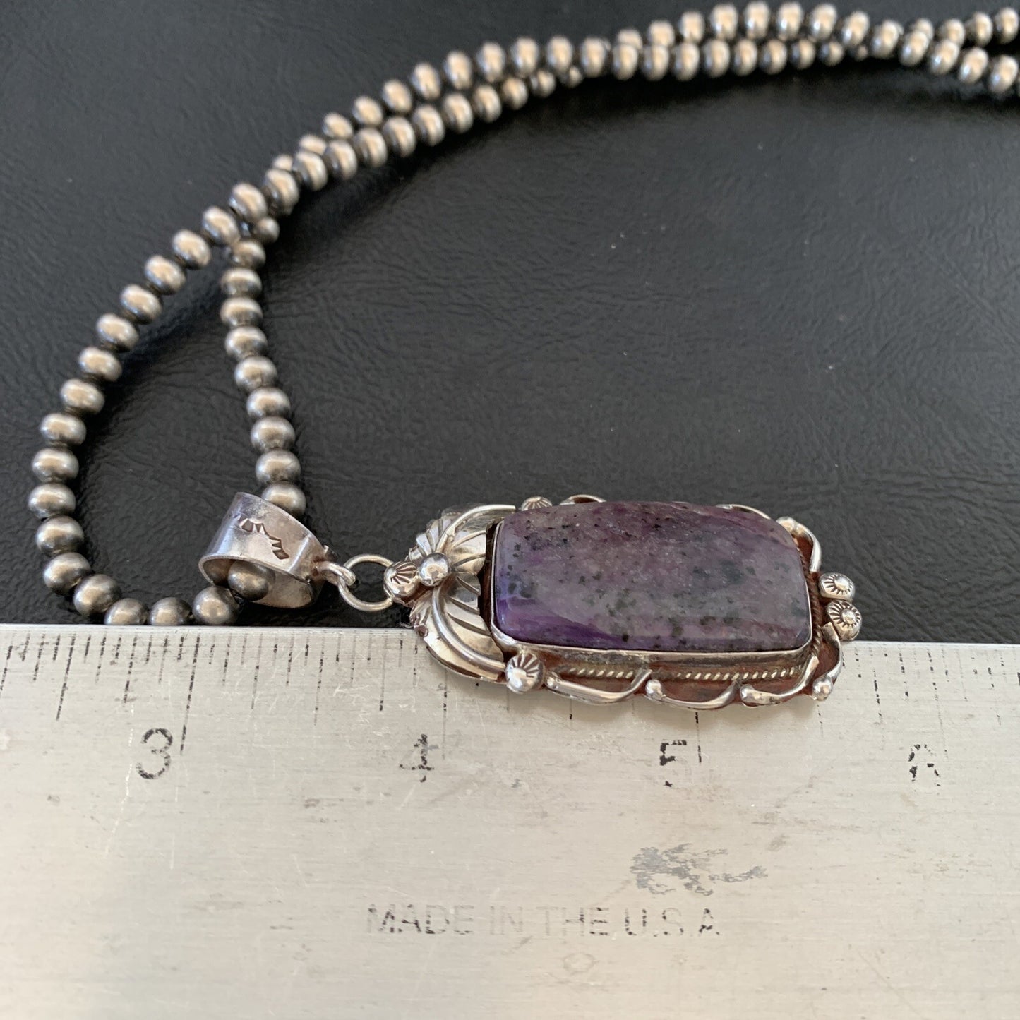 Purple Stone Pendant Navajo Pearls Sterling Silver Necklace 19459