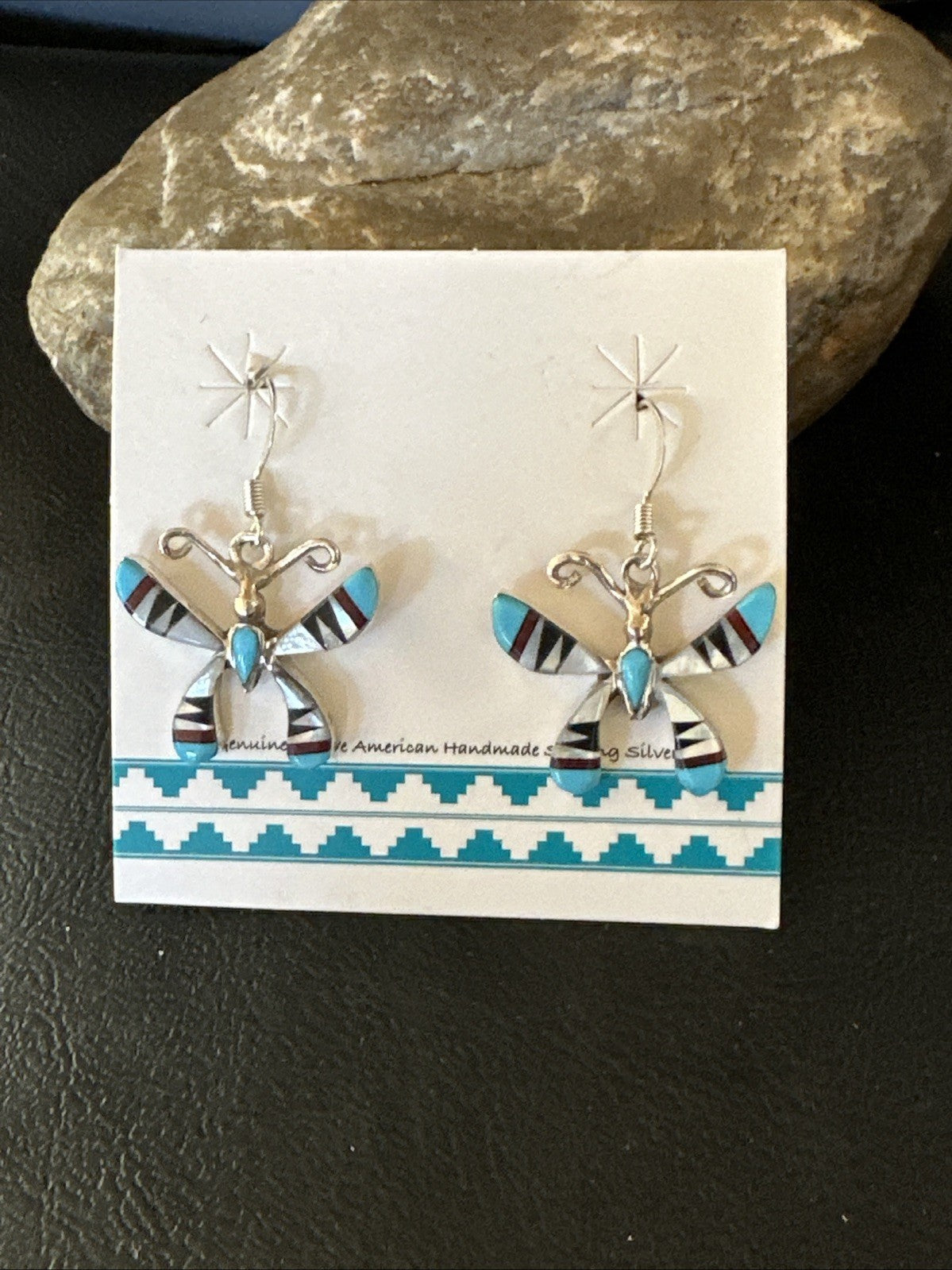 Butterfly Multicolor Turquoise MOP Inlay Sterling Silver Earrings 19815