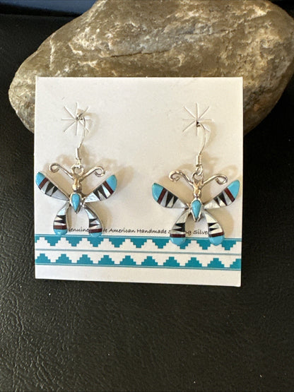 Butterfly Multicolor Turquoise MOP Inlay Sterling Silver Earrings 19815